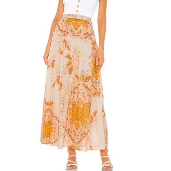 Free People Farrah Drop Waist Tiered Maxi Skirt Ivory Combo - Picture 6 of 9